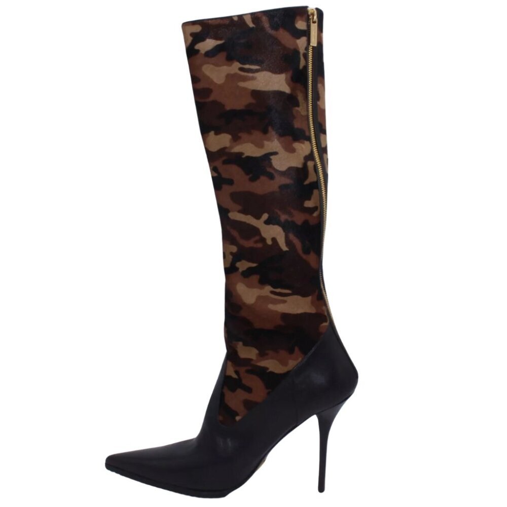 Michael Kors Camo Calf Hair Black Leather Boot Size 40 One Boot Only Not A Pair - Picture 1 of 11